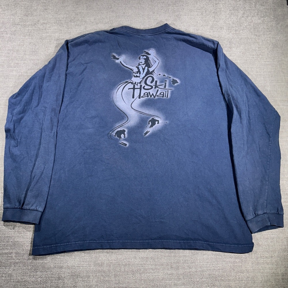 Crazy Shirts Ski Hawaii Long Sleeve T-Shirt Mens XL Navy Blue Good Graphic Tee
